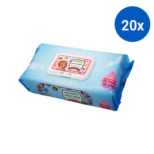 Uni-Wipe Baby Wipes Unscented Alcohol-Free with Secure Lid 80/Pack 12 Packs/Carton - White x20