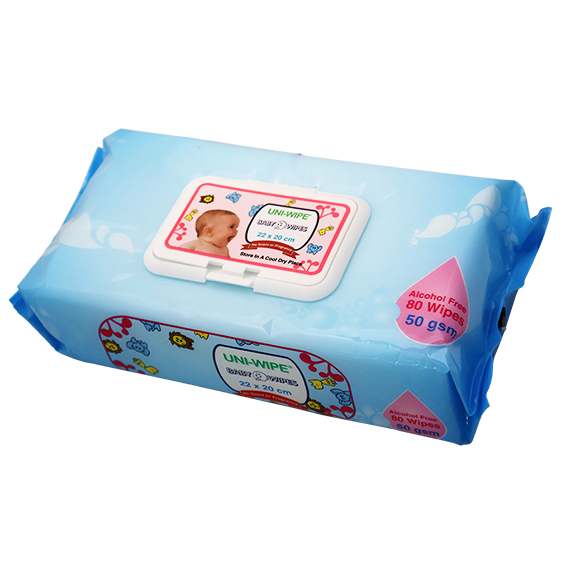 Uni-Wipe Baby Wipes Unscented with Hard Secure Lid Alcohol-Free 80/Pack - White x180