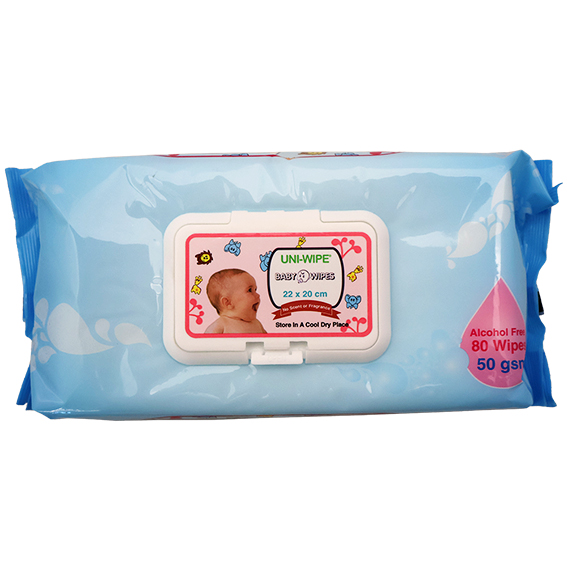 Uni-Wipe Baby Wipes Unscented with Hard Secure Lid Alcohol-Free 80/Pack - White x180