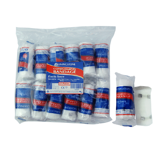 Livingstone Conforming Bandage with Clips 75mm x 4m Stretched 12/Pack - White x50