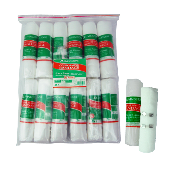 Livingstone Conforming Bandage with Clips 150mm x 4m Stretched (1.5m Unstretched) 12/Pack - White x30