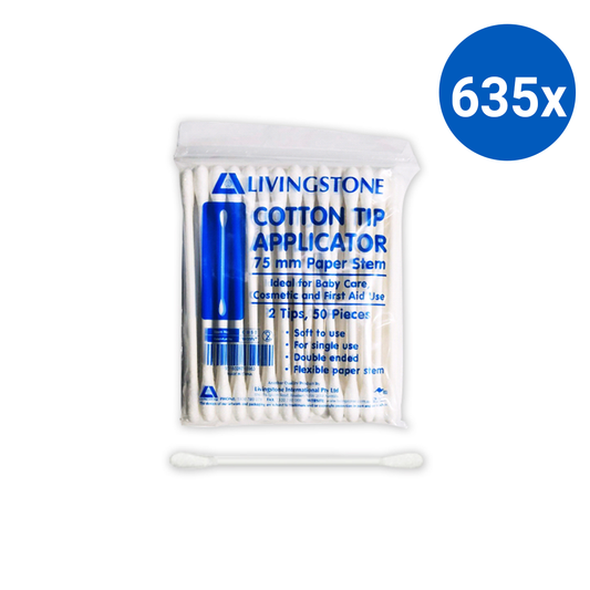 Livingstone Cotton Tip Applicator Double Tipped Biodegradable Paper Stem 7.5cm 50/Pack - White x635