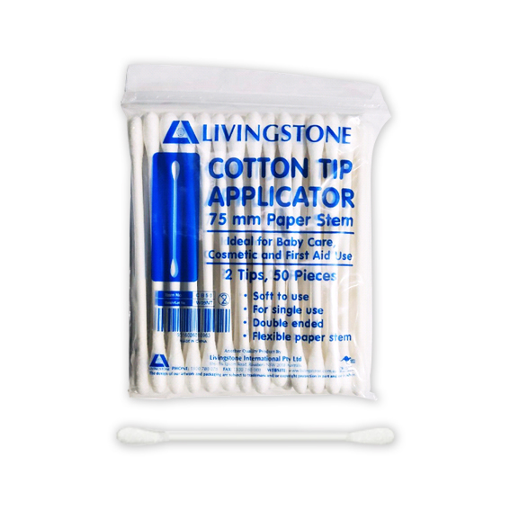 Livingstone Cotton Tip Applicator Double Tipped Biodegradable Paper Stem 7.5cm 50/Pack - White x635
