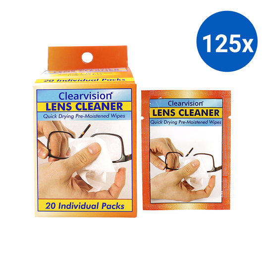 ClearVision Clearwipe Lens Cleaner Wiper Antifog 10x13.5cm folded to 3x5cm Single Pack 20 Wipes/Box - White x125