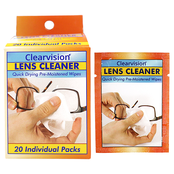 ClearVision Clearwipe Lens Cleaner Wiper Antifog 10x13.5cm folded to 3x5cm Single Pack 20 Wipes/Box - White x125