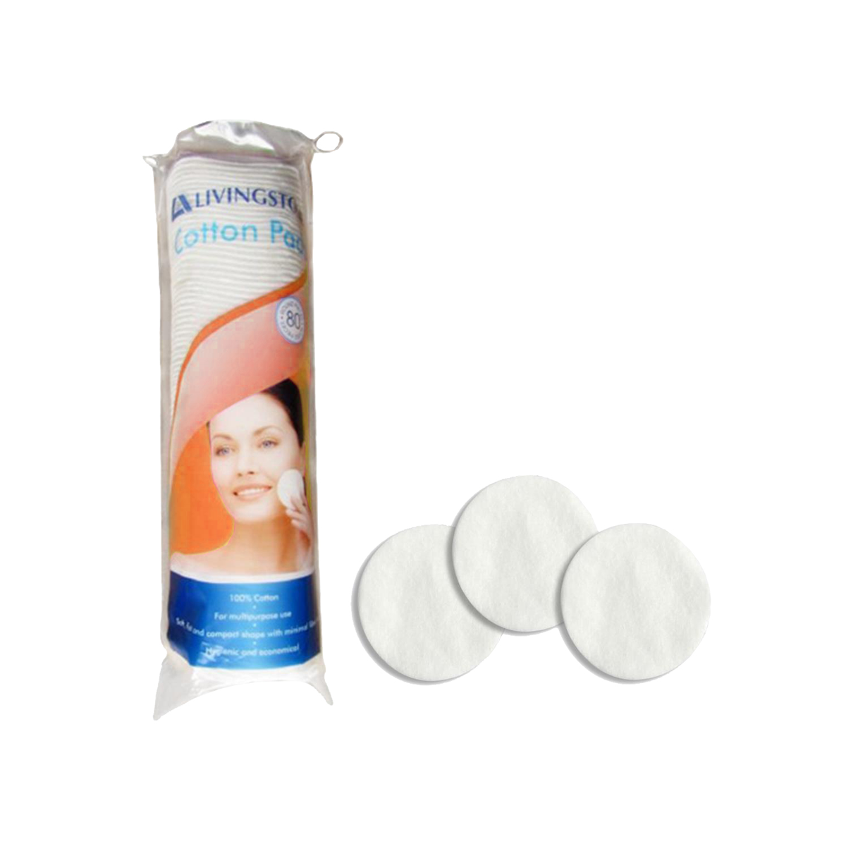Livingstone Cosmetic Pad Round Cotton with Semi Sealed Edge 80 Pads/Bag - White x185