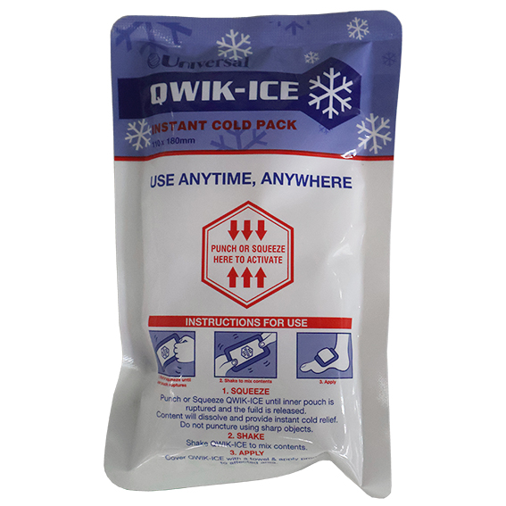 Qwik-Ice Instant Cold Pack Ammonium Nitrate Free 18 x 11cm 198 Square cm Polyethylene & Nylon Pouch - White x185
