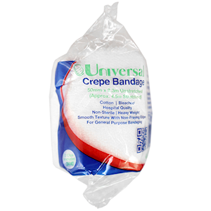 Universal Choice Crepe Bandage, Heavyweight 5cm x 2.3m Unstretched 4.5m Stretched 12/Pack - White x20