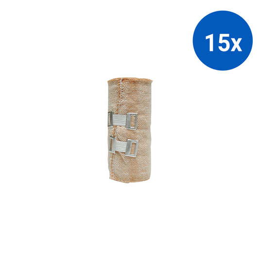 Universal Crepe Bandage 10cm x 2.3m Unstretched 4.5m Stretched 12/Pack - Brown x15