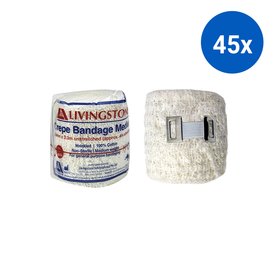 Livingstone Crepe Bandage Medium Weight 5cm x 4m Wrinkled All Cotton 12/pack - White x45