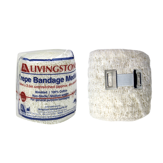 Livingstone Crepe Bandage Medium Weight 5cm x 4m Wrinkled All Cotton 12/pack - White x45