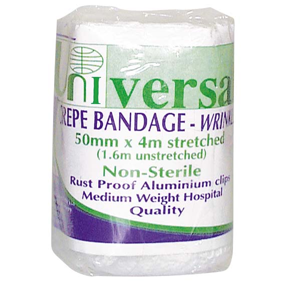 Universal Crepe Bandage 5cm x 1.6m Unstretched 4m Stretched 12/pack - White x50