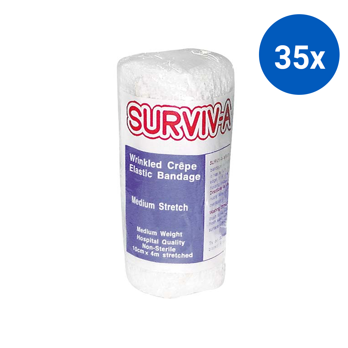 Surviv-a-wrap Crepe Bandage Medium Weight 7.5cm x 4m Wrinkled 12/Pack - White x35