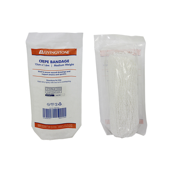 Livingstone Crepe Bandage Medium Weight 15cm x 1.6m All Cotton Sterile - White x165