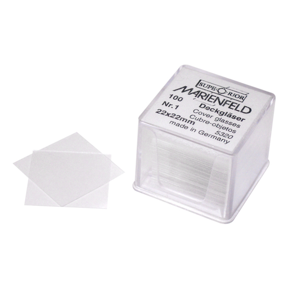 Marienfield Cover Slip 22 x 22mm No. 0 Thickness Borosilicate 3.3 Glass 233/Ounce Germany - Clear x15