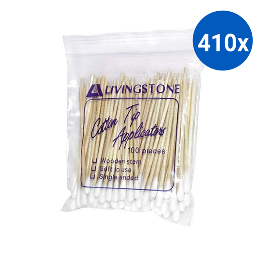 Livingstone Cotton Tip Applicator Single Tipped Biodegradable Wooden Stem 7.5cm 100/Pack - Brown x410