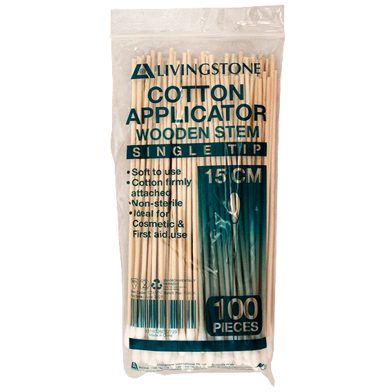 Livingstone Cotton Tip Applicator Single Tipped Biodegradable Wooden Stem 15cm 100/Bag - Brown x245