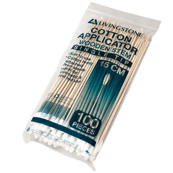 Livingstone Cotton Tip Applicator Single Tipped Biodegradable Wooden Stem 15cm 100/Bag - Brown x245