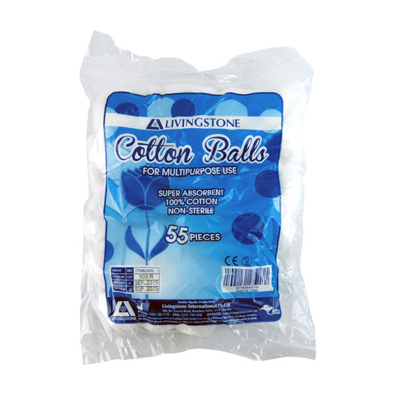 Livingstone Cotton Balls 100% Cotton 0.6g Non-Sterile 55/Bag - White x450
