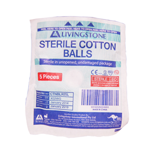 Livingstone Cotton Balls 0.6 gr Sterile 5/Pack 500 Packs/Carton - White x5