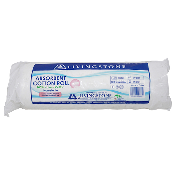 Livingstone Premium Absorbent Cotton Roll 100% Natural Cotton 500g Non-Sterile - White x40