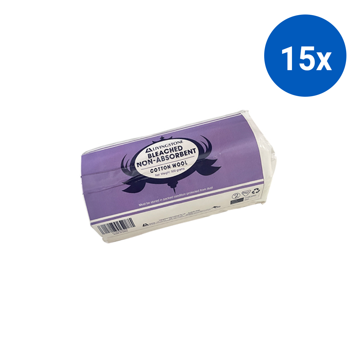 Livingstone Bleached Non Absorbent Cotton Wool 500g Non-Sterile - White x15