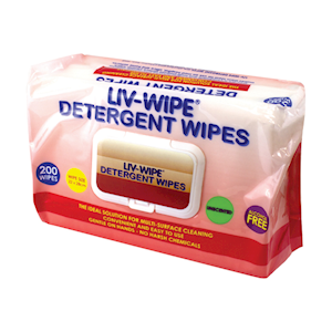 Liv-Wipe Detergent Wipes 22 x 28cm Nonwoven Alcohol Free 200 in Soft Pack x30