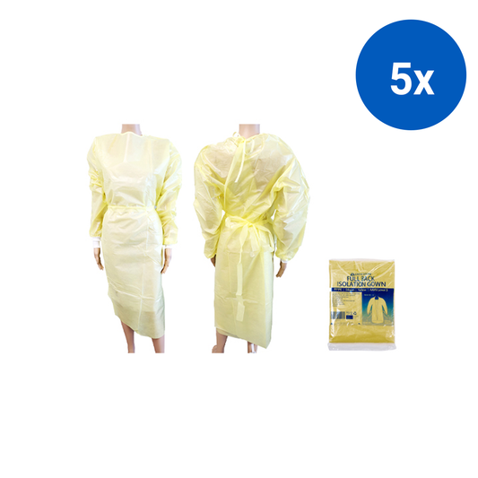 Liv Isolation Gown Full Back with Tie AAMI Level 3 50GSM Nonwoven PP/PE 1/Pack 100/Carton - Yellow x5