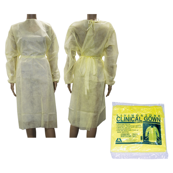 Livingstone Isolation Gown 40GSM 10/Bag 100/Carton - Yellow x5