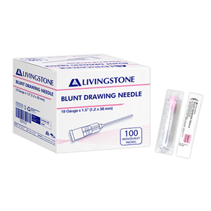 Livingstone Blunt Drawing Needle 18 Gauge x 1.5 Inches 38mm Single Blister Packed 100 Pieces/Box - White x95