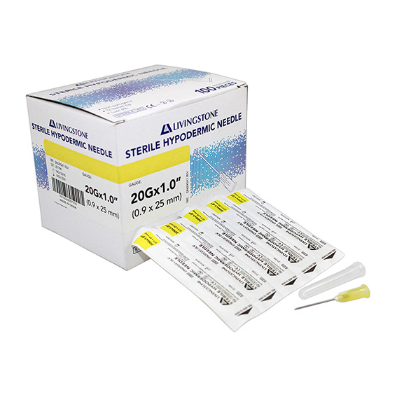 Livingstone Hypodermic Needles 20G 0.9mm x 1 Inch 25mm Sterile 100 Pcs/Box - White x105