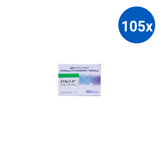 Livingstone Hypodermic Needles 21G (0.8mm) x 1" (25mm) Sterile 100 Pcs/Box - Silver x105