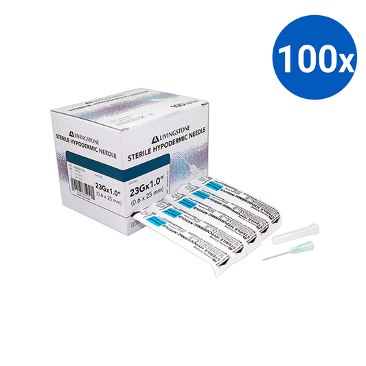 Livingstone Hypodermic Needles 23G (0.6mm) x 1 inch (25mm) 100 Pcs/Box - Silver x100
