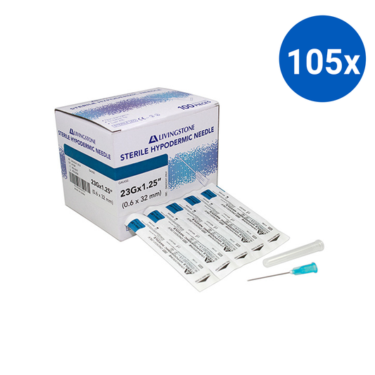 Livingstone Hypodermic Needles 23G (0.6mm) x 1.25" (32mm) 100 Pcs/Box - Silver x105