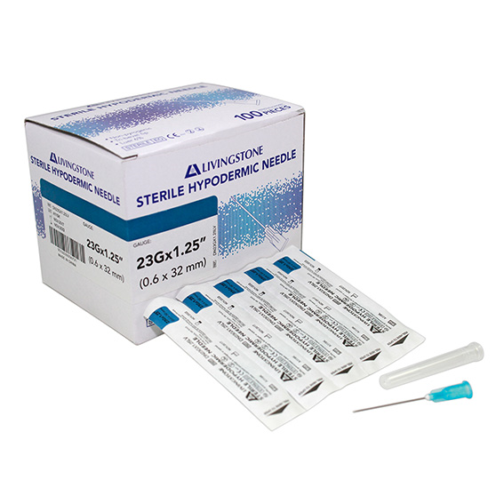 Livingstone Hypodermic Needles 23G (0.6mm) x 1.25" (32mm) 100 Pcs/Box - Silver x105