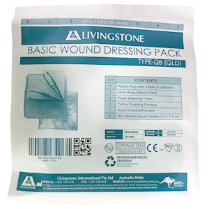 Livingstone Basic Wound Dressing Pack Queensland Type Latex Free 160/Carton - WHite/Green x5