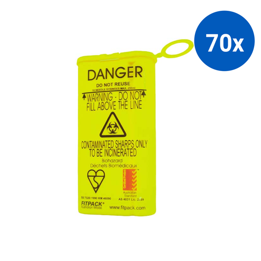 Fitpack 5-Pack Needles Sharps Waste Collector 250ml Capacity 153 x 80.5 x 38mm - Yellow x70
