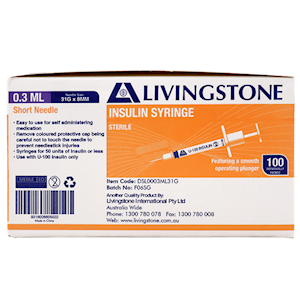 Livingstone Insulin Syringes 0.3ml 31 Gauge x 0.32 Inch with Needle and Plunger - White x15