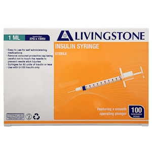 Livingstone Insulin Syringes 1ml with White Plunger and Needle 27G x 0.5 Inch 100 Pieces/Box - Clear x20