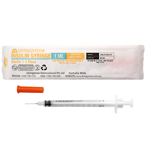 Livingstone Insulin Syringes 1ml with White Plunger and Needle 27G x 0.5 Inch 100 Pieces/Box - Clear x20