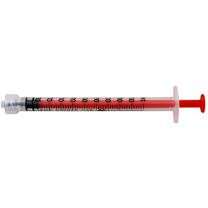 Livingstone Syringe 1ml Luer Lock Tip Latex Free Hypoallergeni 100/Box - Red