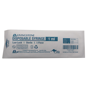 Livingstone Syringe 1ml Luer Lock Tip White Plunger Polycarbonate Barrel 100/Box - Clear x10
