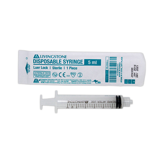 Livingstone Syringe 5ml Luer Lock Tip 100/Box - Clear x30