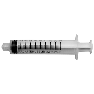 Livingstone Syringe 10ml Luer Lock Tip Latex Free Hypoallergenic 100/Box - Clear x25