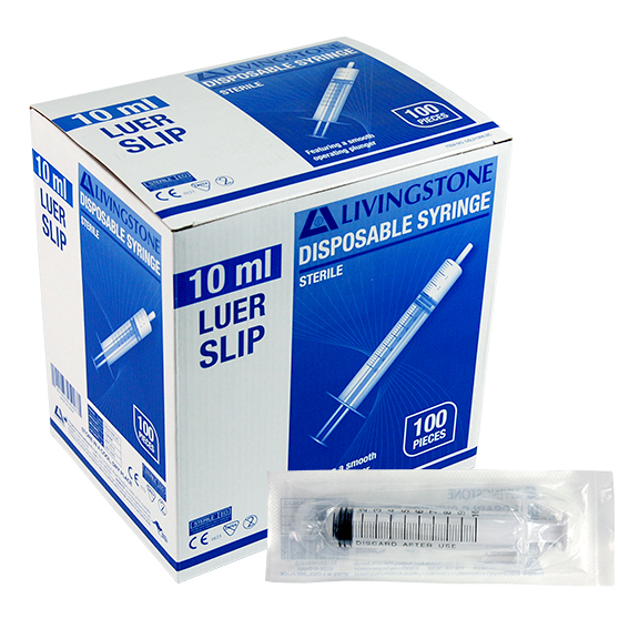 Livingstone Syringe 10ml Luer Slip Tip Concentric Nozzle Sterile 100 Pcs/Box - Clear x25