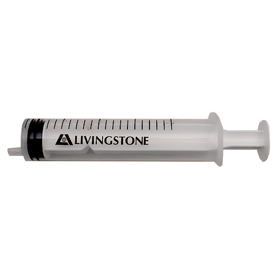 Livingstone Syringe 20ml Luer Slip Tip Eccentric Off Centre 50/Box - Clear x25