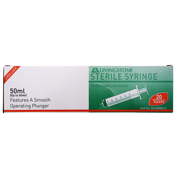 Livingstone Syringe 50ml Luer Lock Tip 20/Box - Clear x15