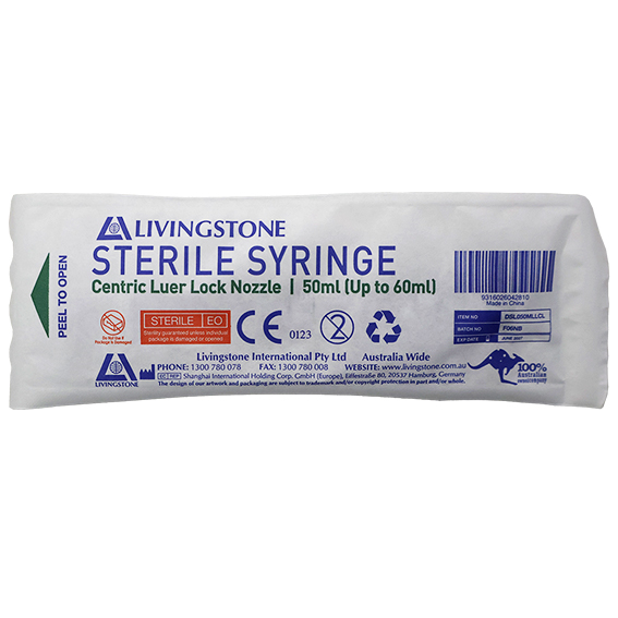 Livingstone Syringe 50ml Luer Lock Tip 20/Box - Clear x15
