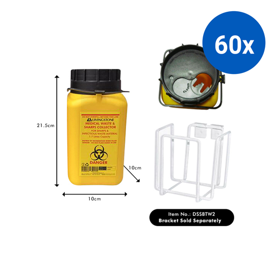 Liv Sharps Waste Collector with Screw On Cap 1.4L 10x10x21.5cm - Yellow x60