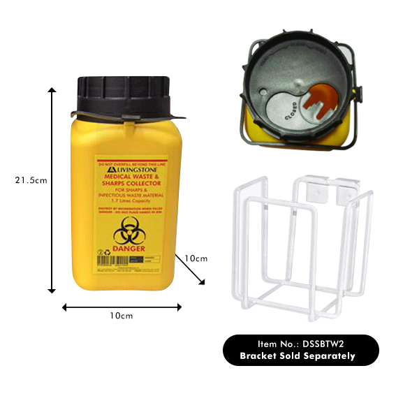 Liv Sharps Waste Collector with Screw On Cap 1.4L 10x10x21.5cm - Yellow x60